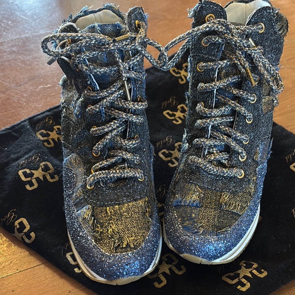 Sparkly Blue High-Top Sneakers
